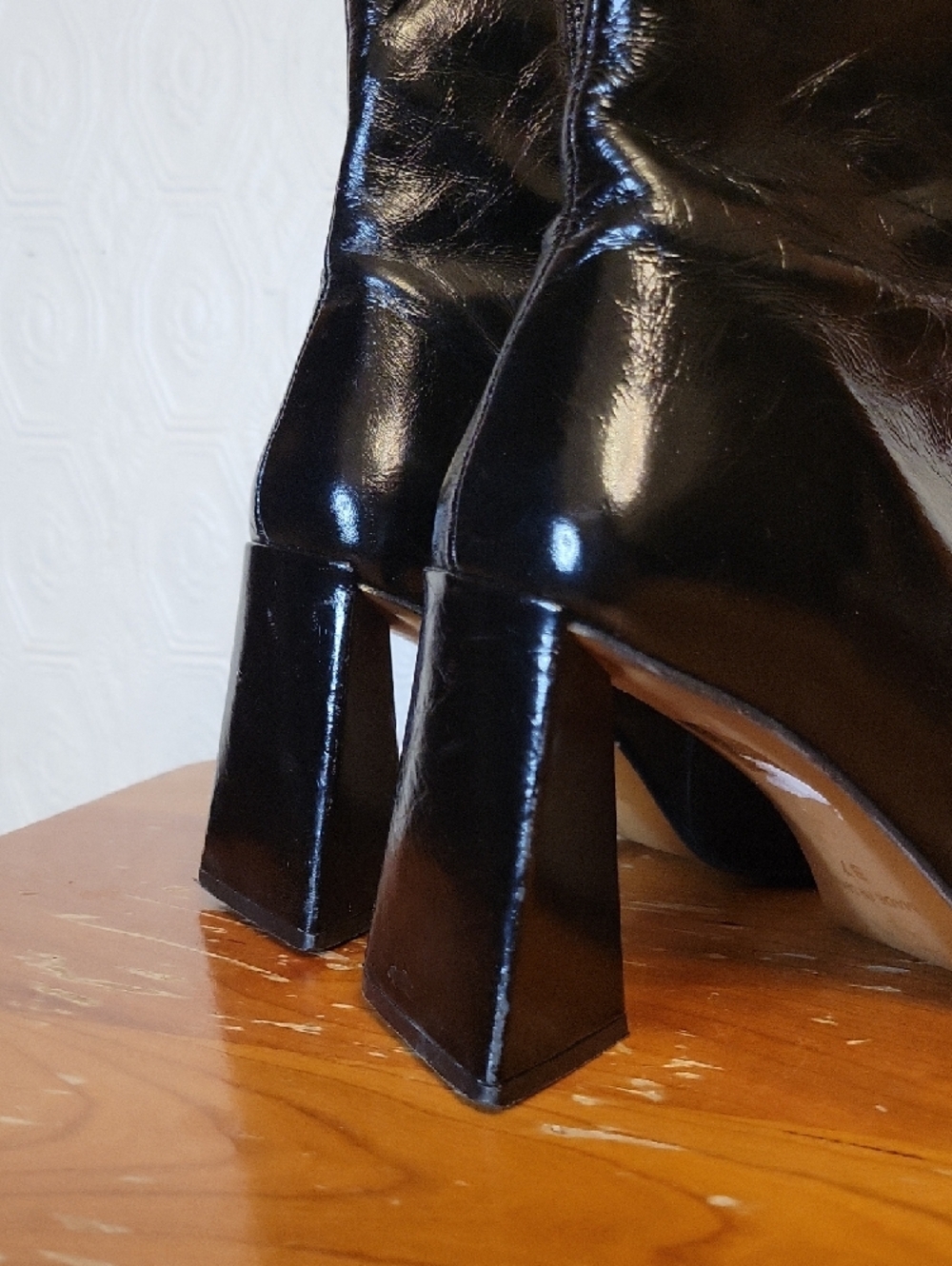 L'INTERVALLE Black Patent Square-Toe Block Heel Ankle Leather Boots - Picture 4 of 13